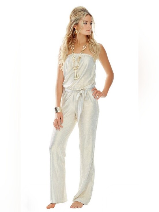 Lilly Pulitzer Pants - Lilly Pulitzer Strapless Gold Tie-Waist Jumpsuit